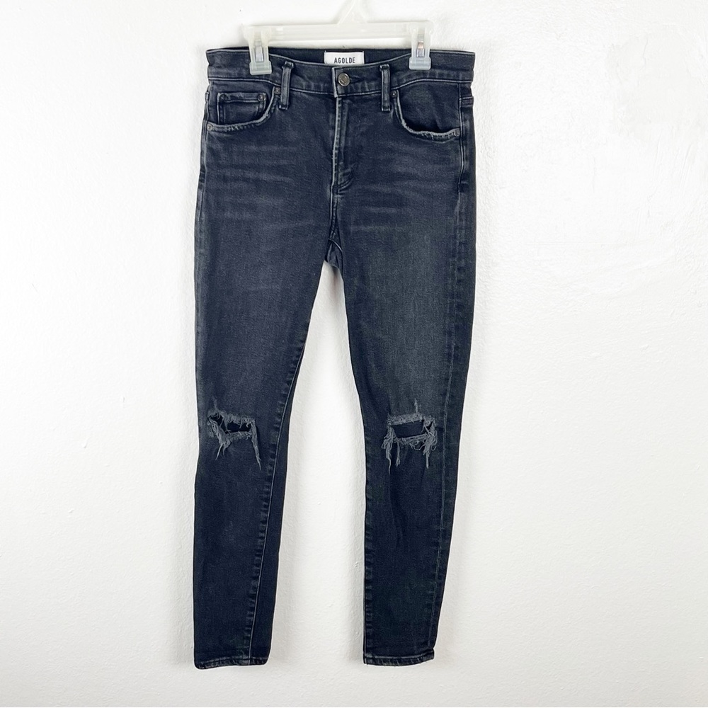 AGOLDE Sophie Black Wash Organic Cotton Blend Intentionally Ripped Jeans Size 25